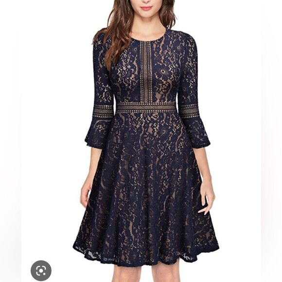 Missmay Retro Gorgeous City Black Lace & Tan Cocktail Dress Size XL (runs Small) - Picture 1 of 17